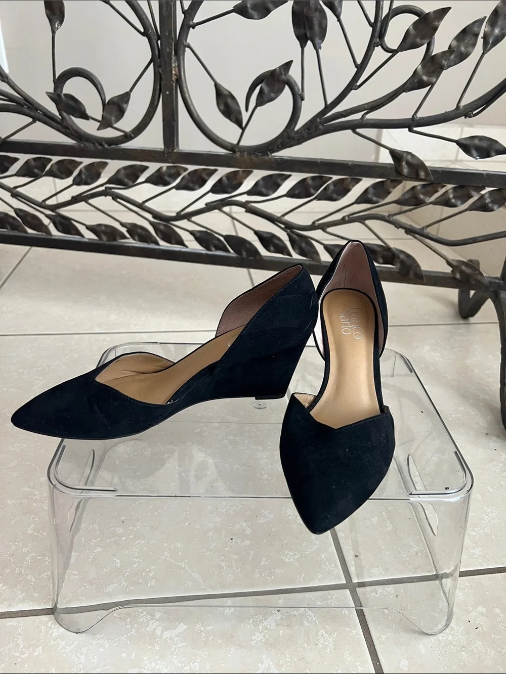 Franco Sarto Suede Pointed-Toe Black Wedge Pumps